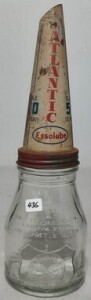 Oil Bottle - 1 Pint, Atlantic Bottle (Shield) with Atlantic Essolube Tin Top