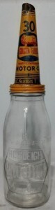 Oil Bottle - 1 Quart, H.C. Sleigh, Golden Fleece Motor Oils (Hexagon T/M) Bottle with H.C. Sleigh, Golden Fleece Motor Oils 30 Tin Top