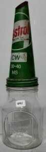 Oil Bottle - 1 Pint, Castrol (Z) Bottle with Castrol Motor Oil C.W. 30 - 40 Tin Top