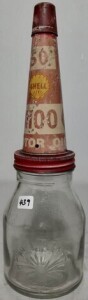 Oil Bottle - 1 Pint, Shell Bottle with Shell X100 SAE 30 Tin Top