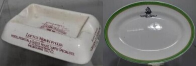 Hotel China x2 - Tattersall's Hotel Chinchilla Plate & Loftus Moran PTY Ltd Ashtray