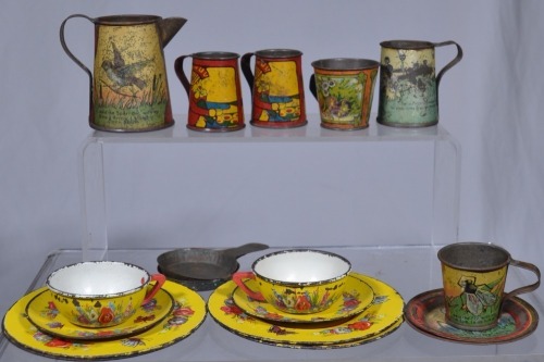 Group Lot - Painted tin childrens Tea Set