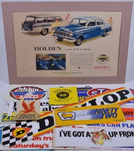 Ephemera - Reprint 1958 Holden Advertisment and Various Motor Stickers